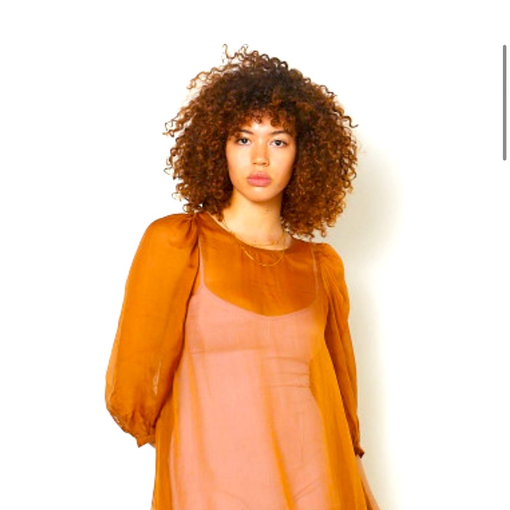 ali golden peasant mesh blouse - golden rust orange